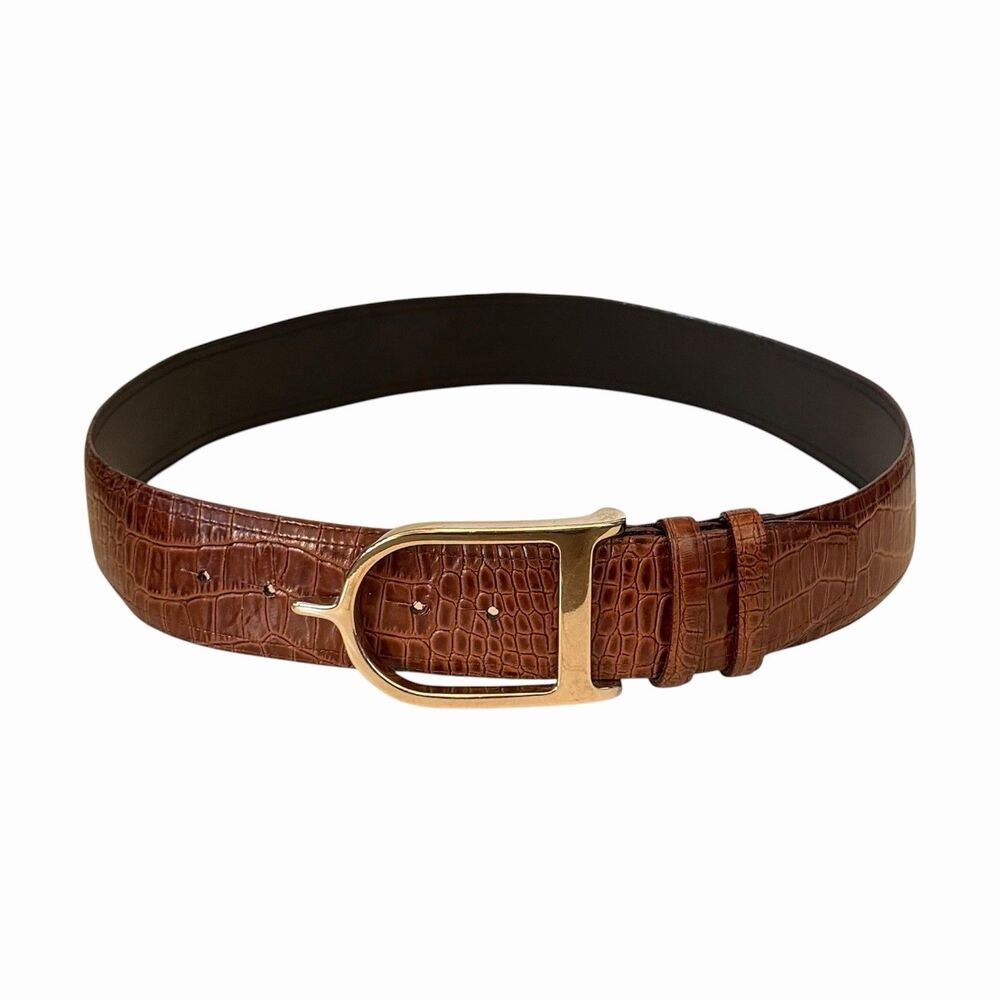 G Duftler Equestrian Spur Belt 34 Croc Embossed Leather 2" Wide Oversized Buckle - Picture 2 of 8
